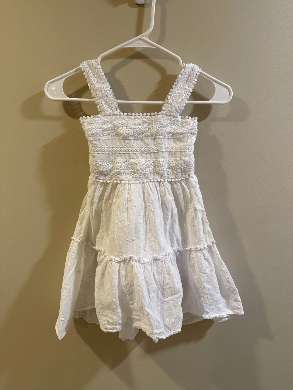 Zunie White Eyelet Tiered Sundress with Lace Straps